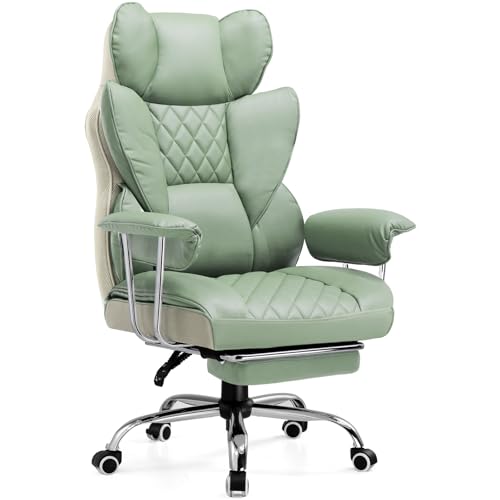 COMHOMA Big and Tall Office Chair, High Back Leather Gaming Chair with Footrest