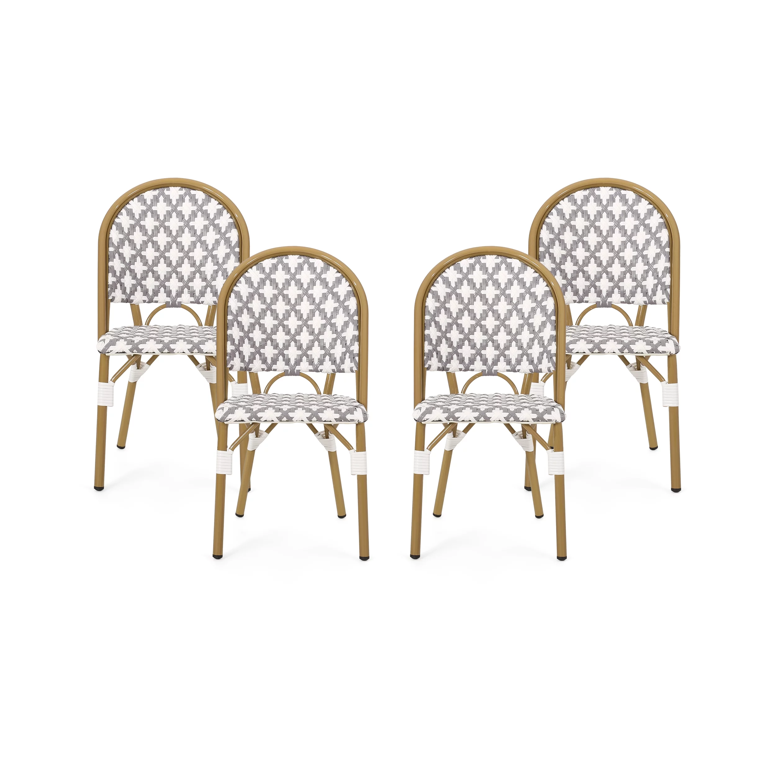 Jordy Outdoor French Bistro Chair , Set of 4, Gray, White, and Bamboo Finish