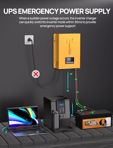 ECO-WORTHY 3000W 12V Pure Sine Wave Inverter Charger,2 in 1 Inverter/Battery Charger,12V DC to 120V AC Converter,25A~100A Adjustable Current Charge