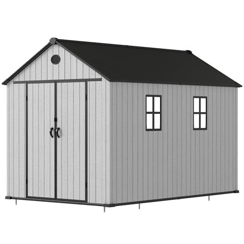 4.4x6 FT Resin Outdoor Storage Shed, 230 Cuft Garden Tool Sheds & Outdoor Storage Plastic Shed with Floor