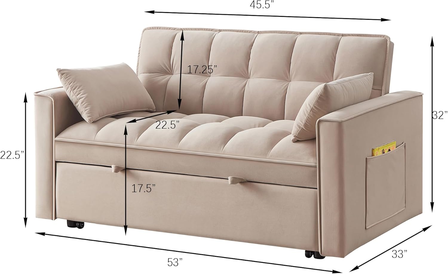 3 in 1 Multi-Functional Futon Loveseat Pull Out Couch Bed, Convertible Sleeper Sofa Bed with Adjustable Backrest and Pillows