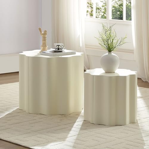 JUSTONE 15.75 ''Round Coffee Table, Accent End Table for Living Room Office Apartment, Modern Minimalist Side Table with Faux Marble Pattern