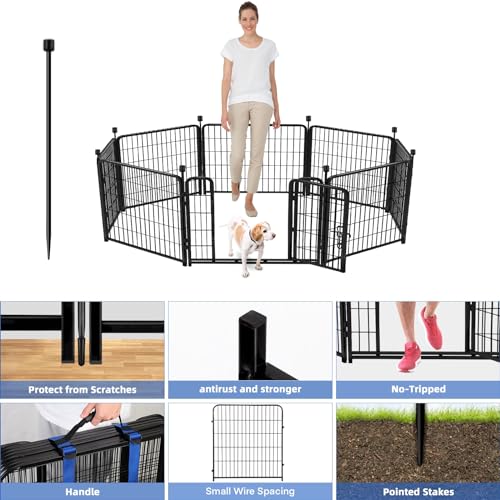 ADAVIN Tall Garden Fence with Gate, 48 in(H) 8 Panels Heavy Duty Iron Metal Animal Barrier Fence, Indoor Dog Playpen, Temporary Fencing