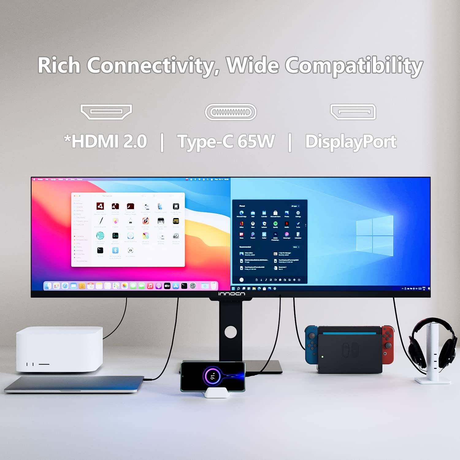 INNOCN 44C1G Ultrawide Monitor 43.8" WFHD 3840 x 1080p 120Hz Monitor 32:9 IPS Computer Split Screen Monitor 96% DCI-P3 HDR400 FreeSync Premium USB