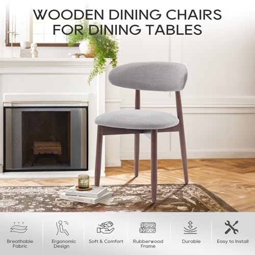 COLAMY Wooden Dining Chairs Set of 4, Modern Fabric Upholstered Dining Room Chair, Farmhouse Kitchen Chairs with Foot Pegs, Green