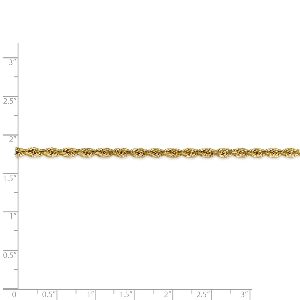 Real 14kt Yellow Gold 3.0mm Semi-Solid Rope Chain; 18 inch; Lobster Clasp; for Adults and Teens; for Women and Men