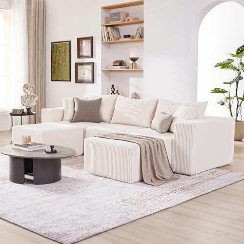 107.4" Cloud Couch Sectional, Modular Sofa with Deep Seat, Plush Corduroy L Shaped Boneless Couch, Convertible Sectional Couches for Living Room