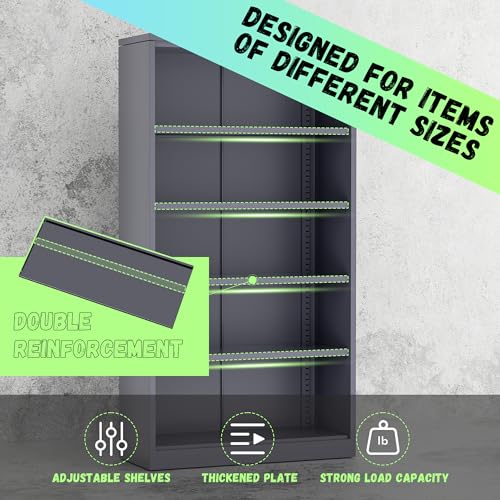 INTERGREAT Metal Storage Cabinets 72” Black Garage Steel Storage Cabinet with Doors and Shelves, Metal Tool Cabinet