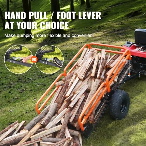 HMKJHL Heavy Duty Steel ATV Dump Trailer, 1500-Pound Load Capacity 15 Cubic Feet, Tow Behind Dump Cart Garden Trailer