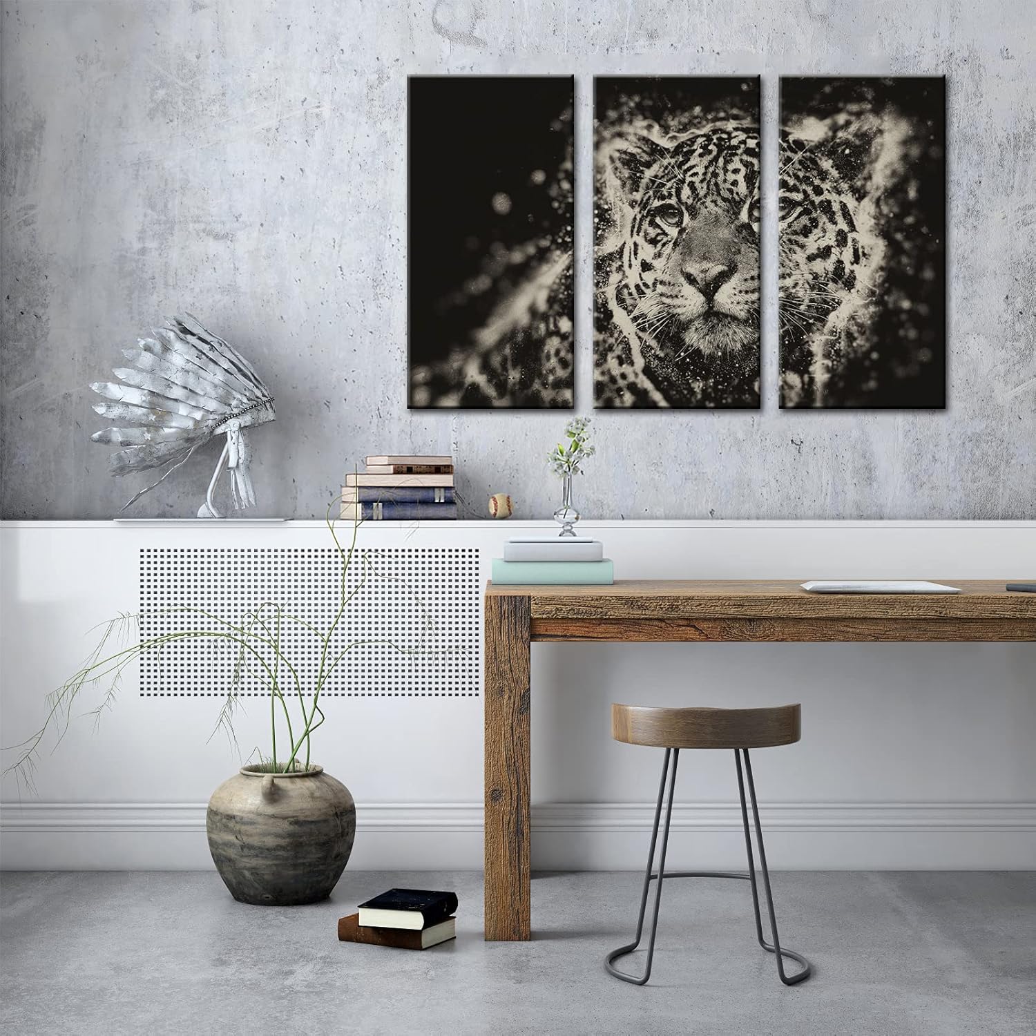 Large 3 Pieces Snow Leopard Canvas Wall Art with Inner Framed Wild Animal Paintings Printed on Canvas Giclee Prints Wildlife Artwork for Home Office