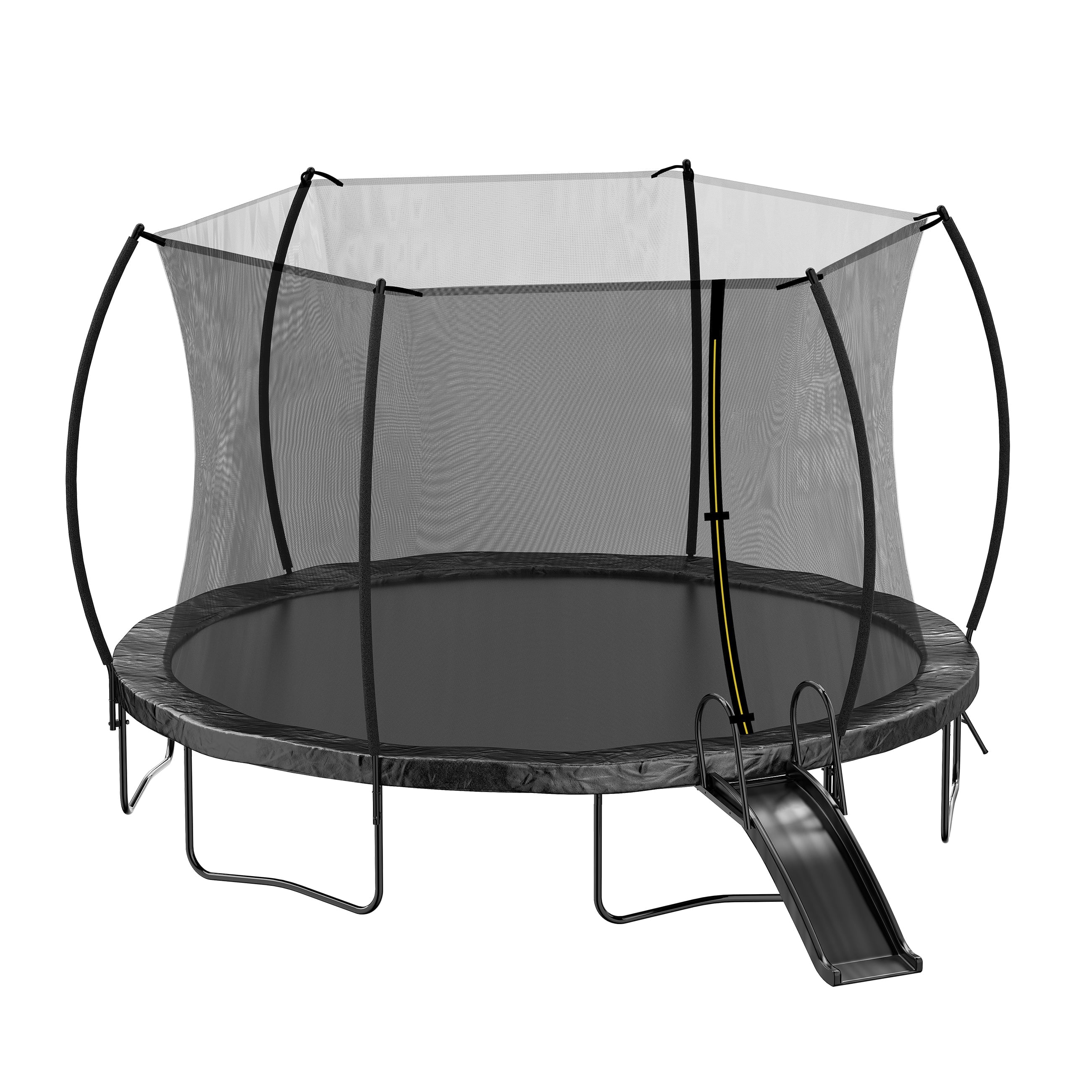 Soges 12FT Trampoline with Slide for Kids and Adults Outdoor Trampoline with Ladder and Safety Enclosure Net Pumpkin Trampoline with Curved Poles