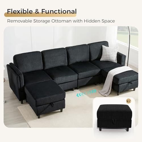 KKL Modular Sectional Sofa Bed with Storage Ottoman, Convertible L/U-Shaped Sleeper Couch for Living Room, Modern Reversible Design, Beige