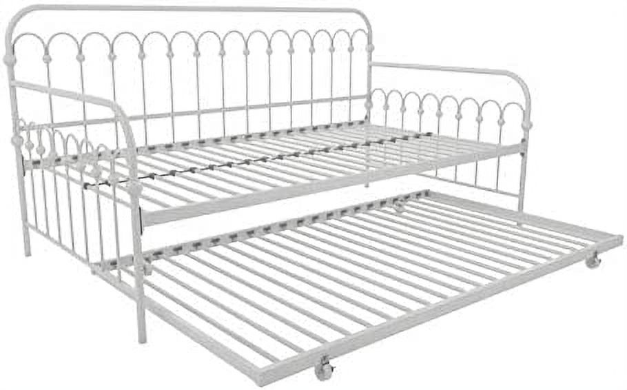 Bright Pop Twin Metal Daybed and Trundle, Stylish & Multifunctional, Built-in Casters, White