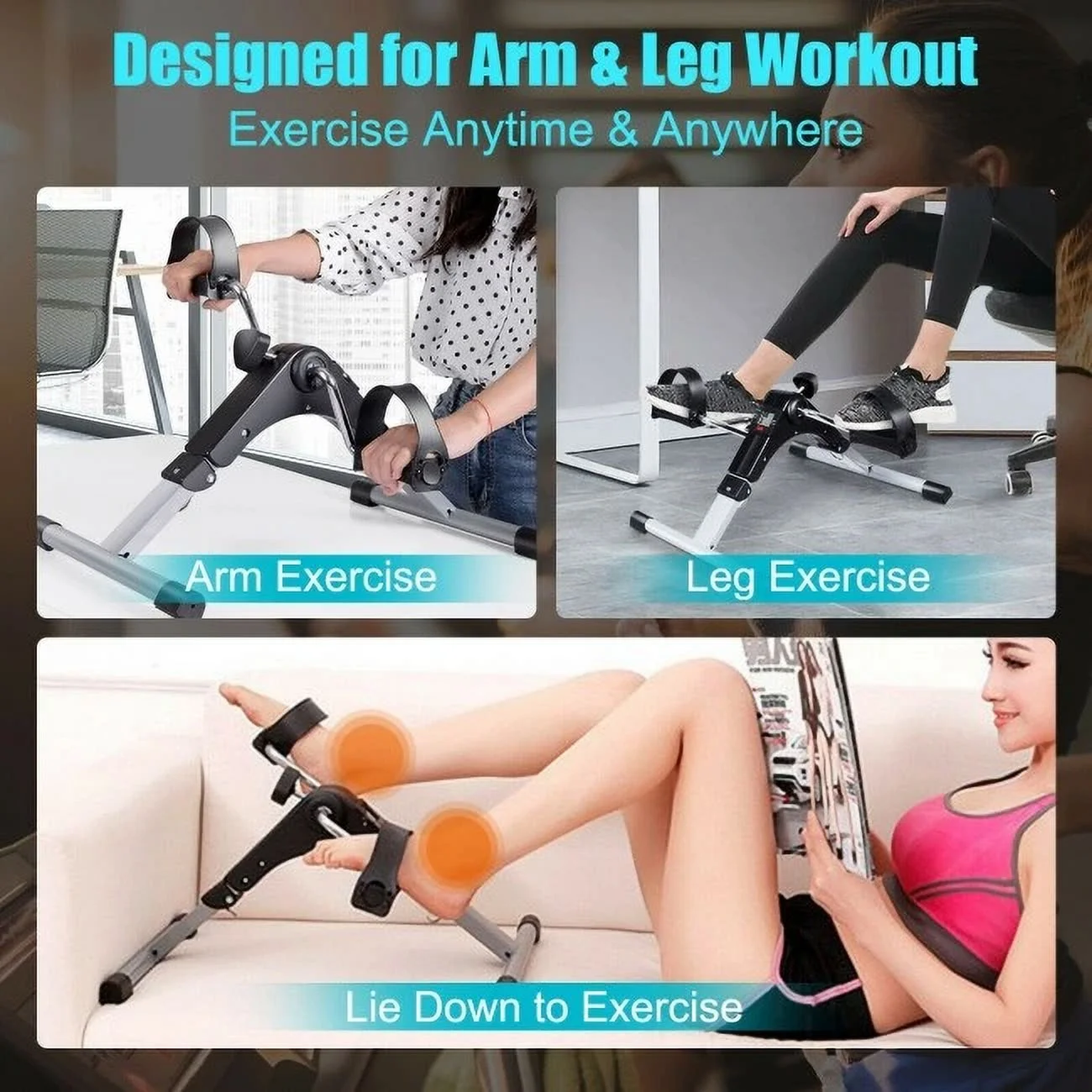 FEIKUQI Indoor Under Desk Arms Legs, Folding Pedal Exercise Bike With Electronic Display