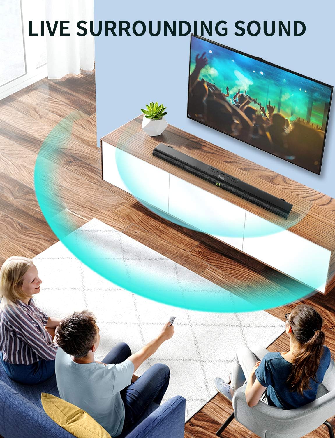 Sound Bar, Sound Bar for TV, Soundbar with Built-in Subwoofer, Wired & Wireless Bluetooth 5.0 Speaker for TV, HDMI/Optical/Aux/USB, Wall Mountable