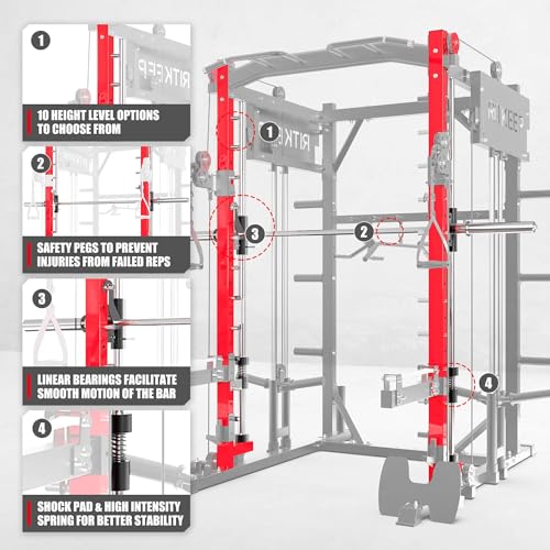 Smith Machine with Jammer Arms & Leg Press with Adjustable Dual Pulley Ratio (1:1 & 2:1), PMAX-4750 All-in-One Commercial & Home Gym Equipment