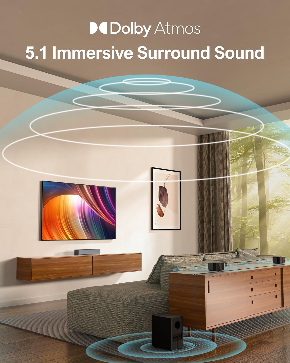 ULTIMEA 5.1 Sound Bar Compatible with Dolby Atmos, Peak Power 410W, Sound Bar for Smart TV with Subwoofer, 3D Surround Sound System for TV