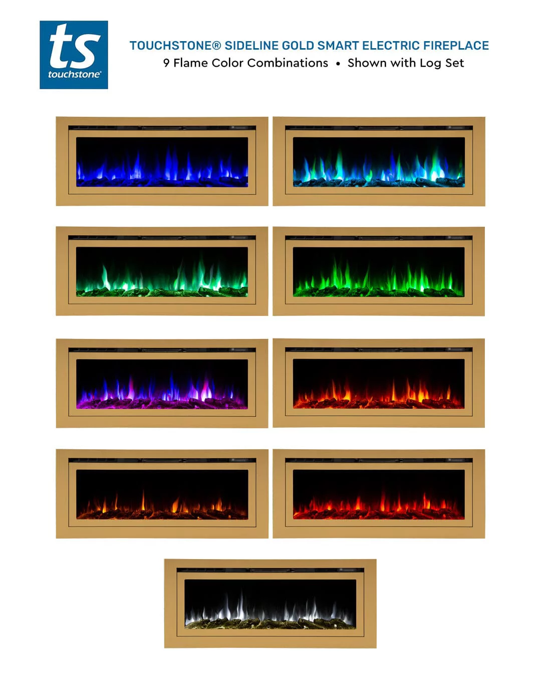 The Sideline Deluxe Gold 50" 86275 Recessed Smart Electric Fireplace