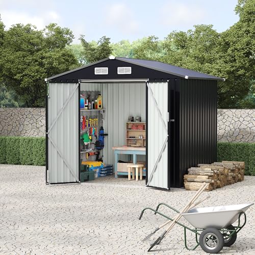 All-Weather Resin Shed with Window, Outdoor Plastic Garden Shed with Lockable Door and Vents, Outdoor Resin Storage Sheds for Tool, Bike, Backyard
