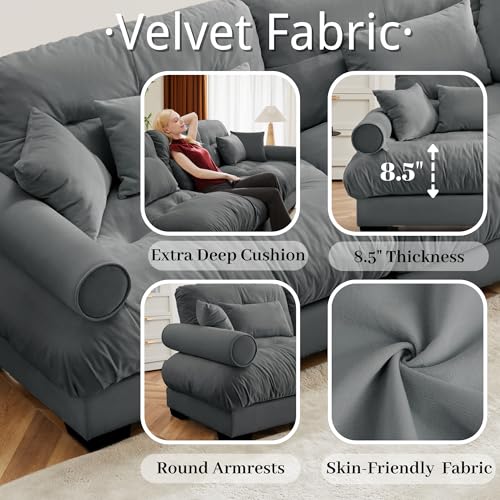 130" Modular Sectional Sofa,Velvet Upholstered Couches for Living Room,3 Seater Green Sofa Couch with Movable Ottoman