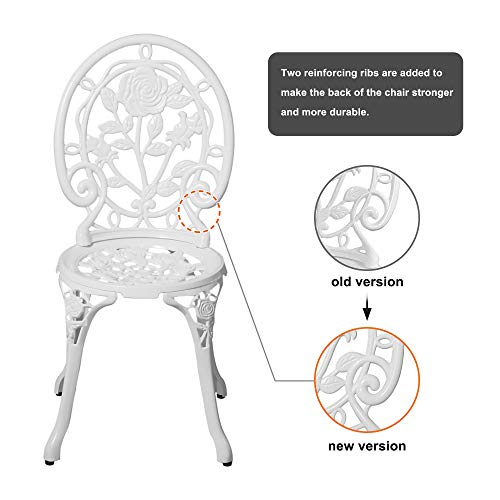 HOMEFUN Bistro Table and Chairs Set of 2 Outdoor 3 Piece Patio Set, Rose Pattern Cast Aluminum Bistro for Garden Balcony