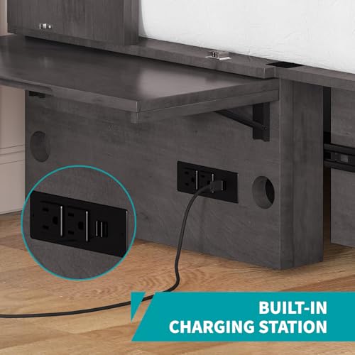 BALUS Murphy Cabinet Bed, Queen Cabinet Chest Bed with USB Charging Station, Tri-Fold Mattress