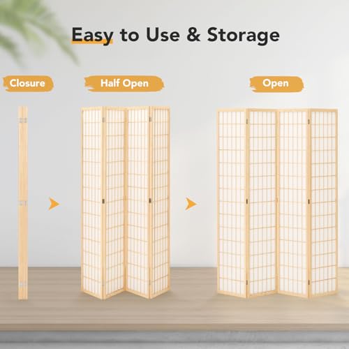 JOSTYLE Room Divider Wall Shoji Screen, 6 Panel Folding Privacy Screen for Room Separation, Japanese Wood Room Divider, 5.9 Ft, Natural