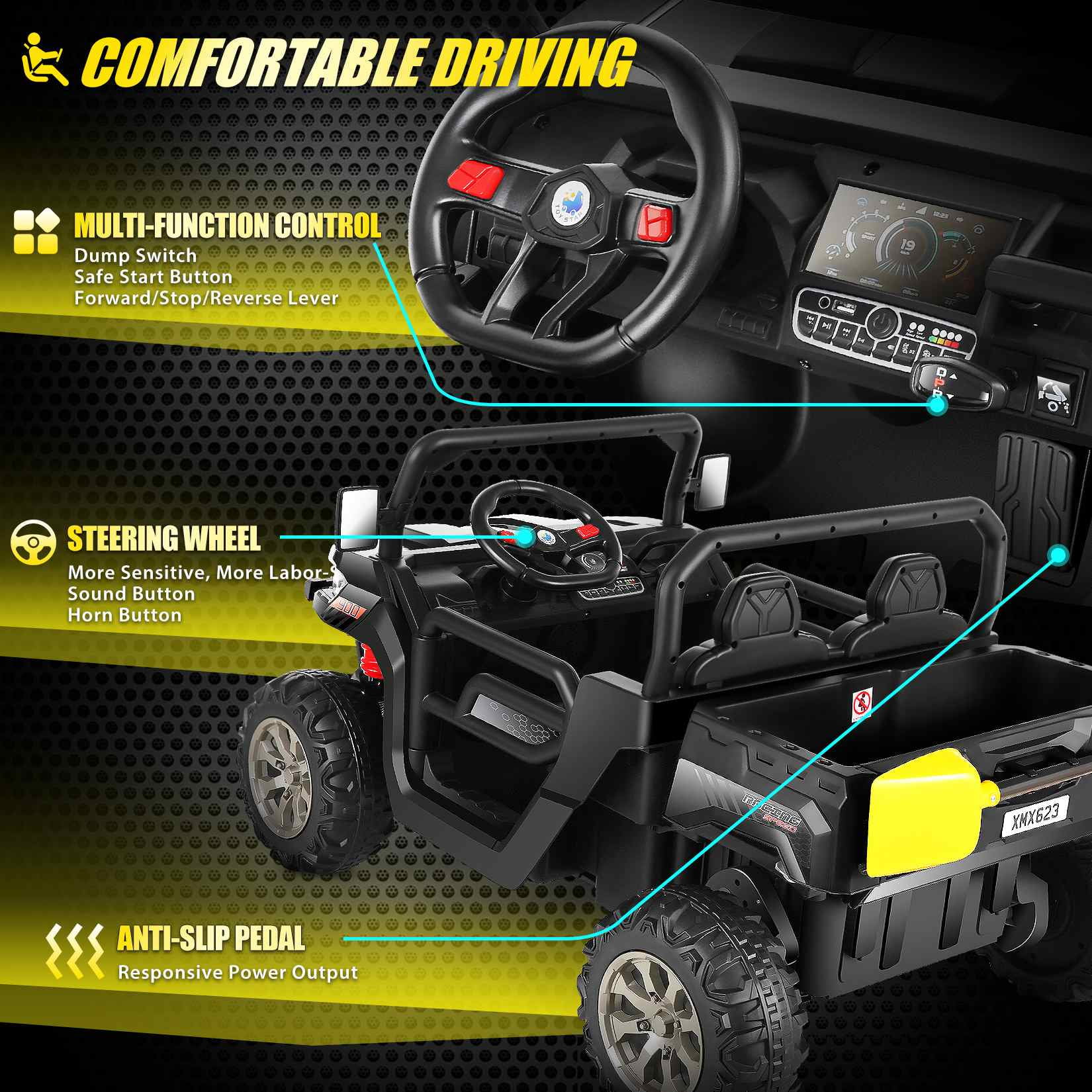 Vibespark 24 V 2x200W Kids Ride on Dump Truck with Remote Control, 2 Seater Electric Powered 4-Wheel UTV Toys