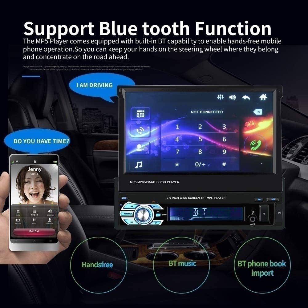 Single Din Car Stereo with CarPlay ,EKAT 7 Inch Flip Out Touchscreen Car Radio Receicer Supports Bluetooth FM Mirror Link for Android/iOS