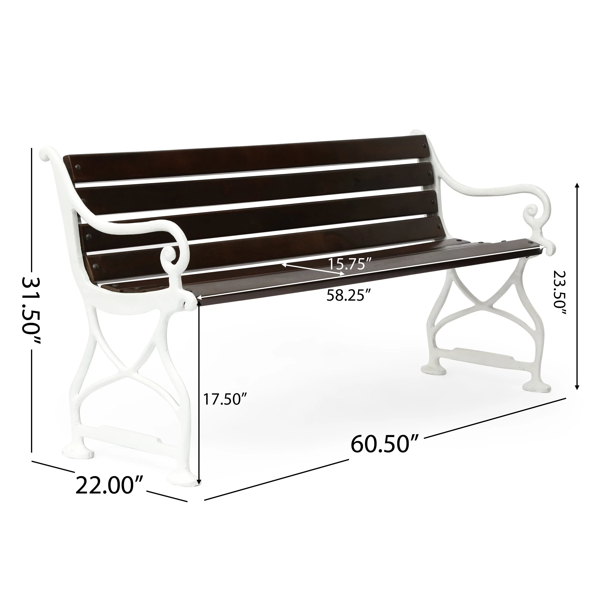Vandalia Acacia Wood Outdoor Handmade Bench, Rustic Brown and White