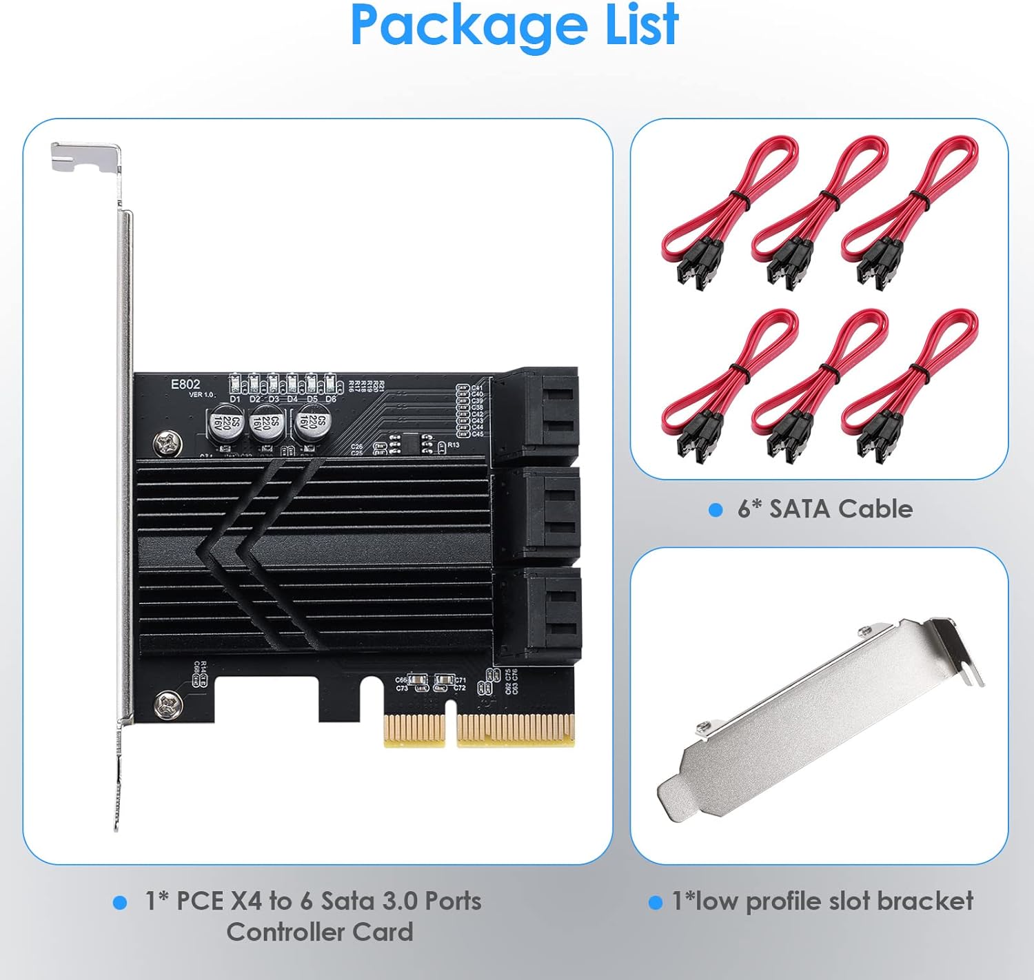 PCIe x1 SATA Card 6 Port, SATA 3.0 Controller Expansion Card with 6 SATA Cables & Low Profile Bracket,SATA III PCIE Gen3 Adapter(6Gbps) ASM1166 Chip