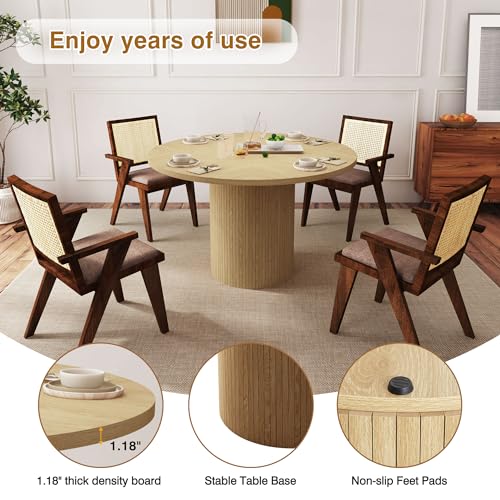 47 inch Round Dining Table for 4, Kitchen Table Dinner Table with 2-Layer Storage Shelf and Wood Slide Door for Home Dining Room Living Room (Walnut)