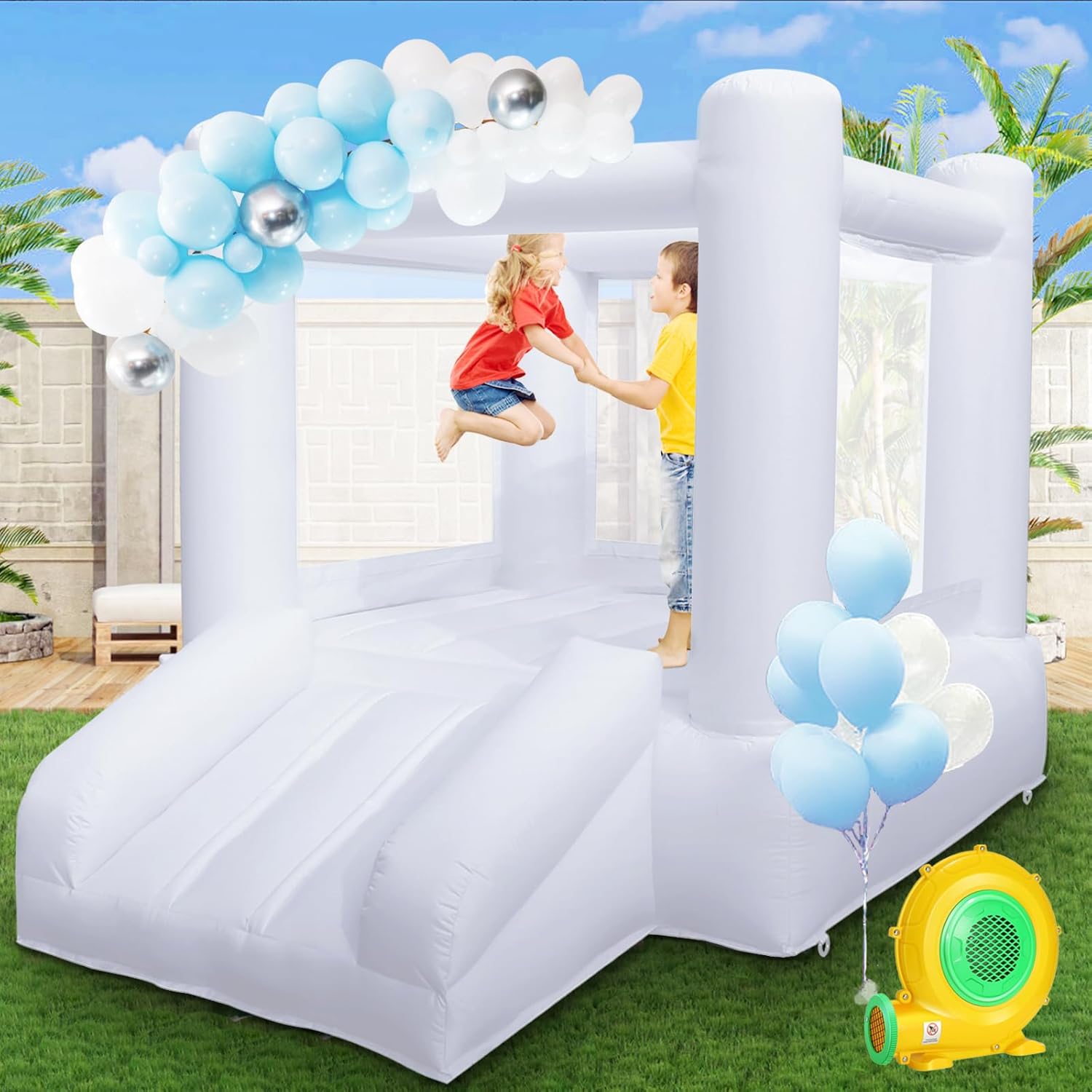 Small White Bounce House with Slide, Mini Indoor Bounce House Castle for Kids Aged 2-6