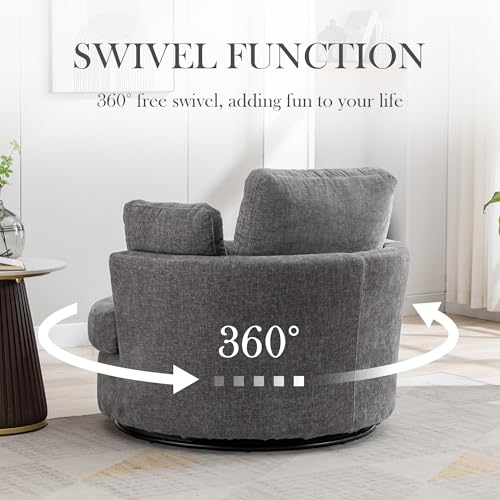 Aoiy & Wifon 42.2" W Oversized Swivel Barrel Chair with Ottoman, Upholstered Round Accent Chair with Storage Ottoman, Chenille, Beige