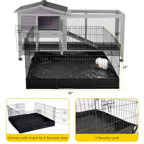 Aivituvin Rabbit Hutch 93.7" Large Rabbit Cage Indoor Outdoor Guinea Pig Cage Chicken Coop on Wheels Bunny Cage with 4 Deep No Leakage Pull Out Tray