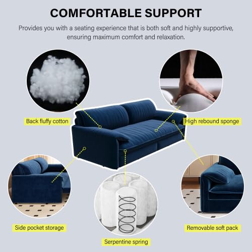 70.1" Futon Sofa Bed Queen Size, Pull Out Bed, 3-in-1 Convertible Sleeper Sofa with 2 Soft Pillows, Modern Velvet Futon Couch for Living Room