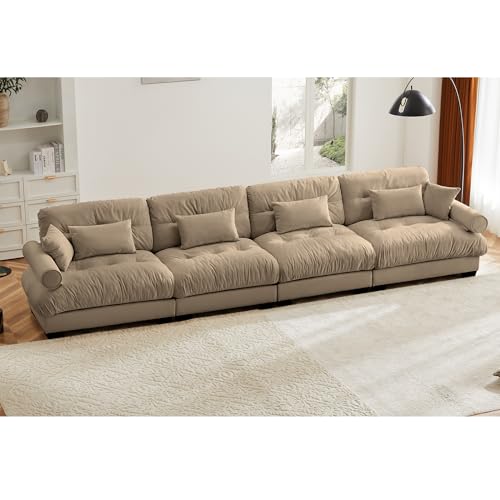 130" Modular Sectional Sofa,Velvet Upholstered Couches for Living Room,3 Seater Green Sofa Couch with Movable Ottoman