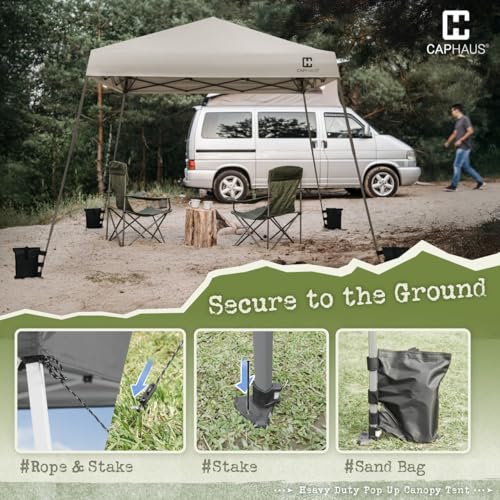 CAPHAUS 12ft x 12ft Patented One-Push Pop Up Outdoor Canopy Tent, Heavy-Duty Commercial Grade w/Central Lock