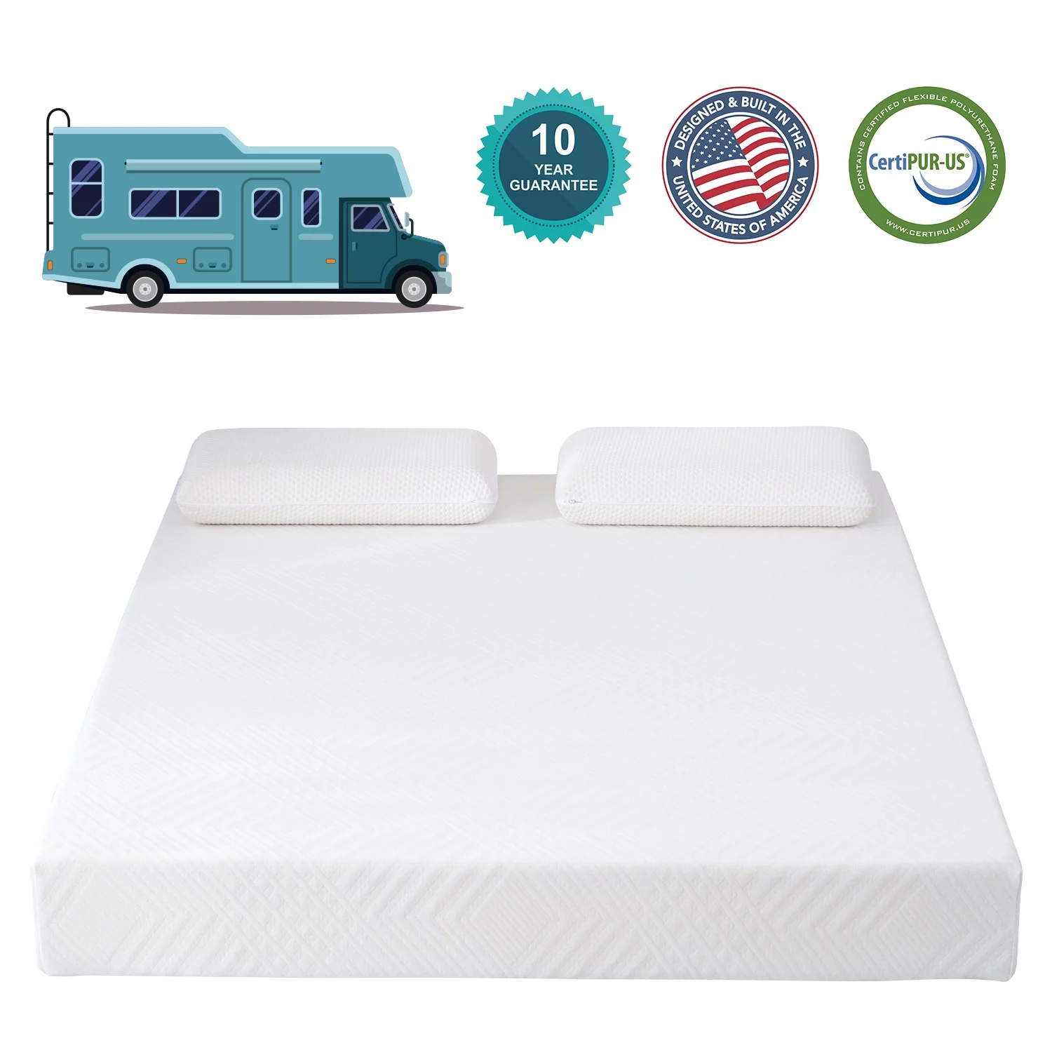 10" Short King RV Mattress Gel Memory Foam Mattress with Breathable Cover, Campers Trailers Van Mattress , CertiPUR-US Certified