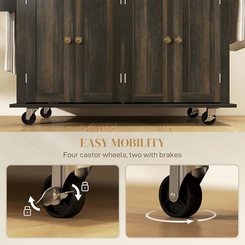 HOMCOM Kitchen Island on Wheels, Rolling Cart with Rubberwood Top, Spice Rack, Towel Rack and Drawers for Dining Room, Navy Blue