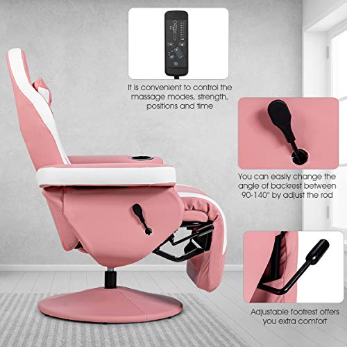 Goplus Massage Gaming Chair, Racing Style Gaming Recliner w/Adjustable Backrest and Footrest