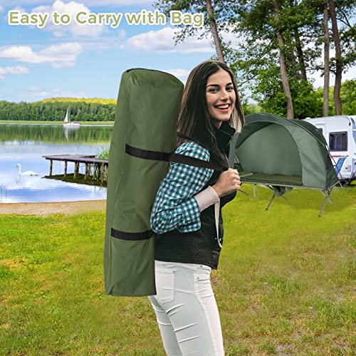 Tangkula 4-in-1 Camping Cot Tent, Foldable Off Ground Elevated Tent Set for 1 Person, Portable Tent with Waterproof External Cover