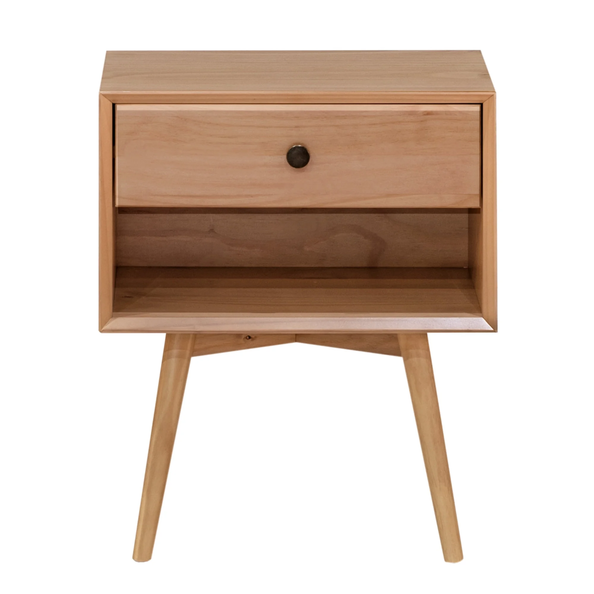 Walker Edison Mid Century Modern 1-Drawer Nightstand, Natural Pine