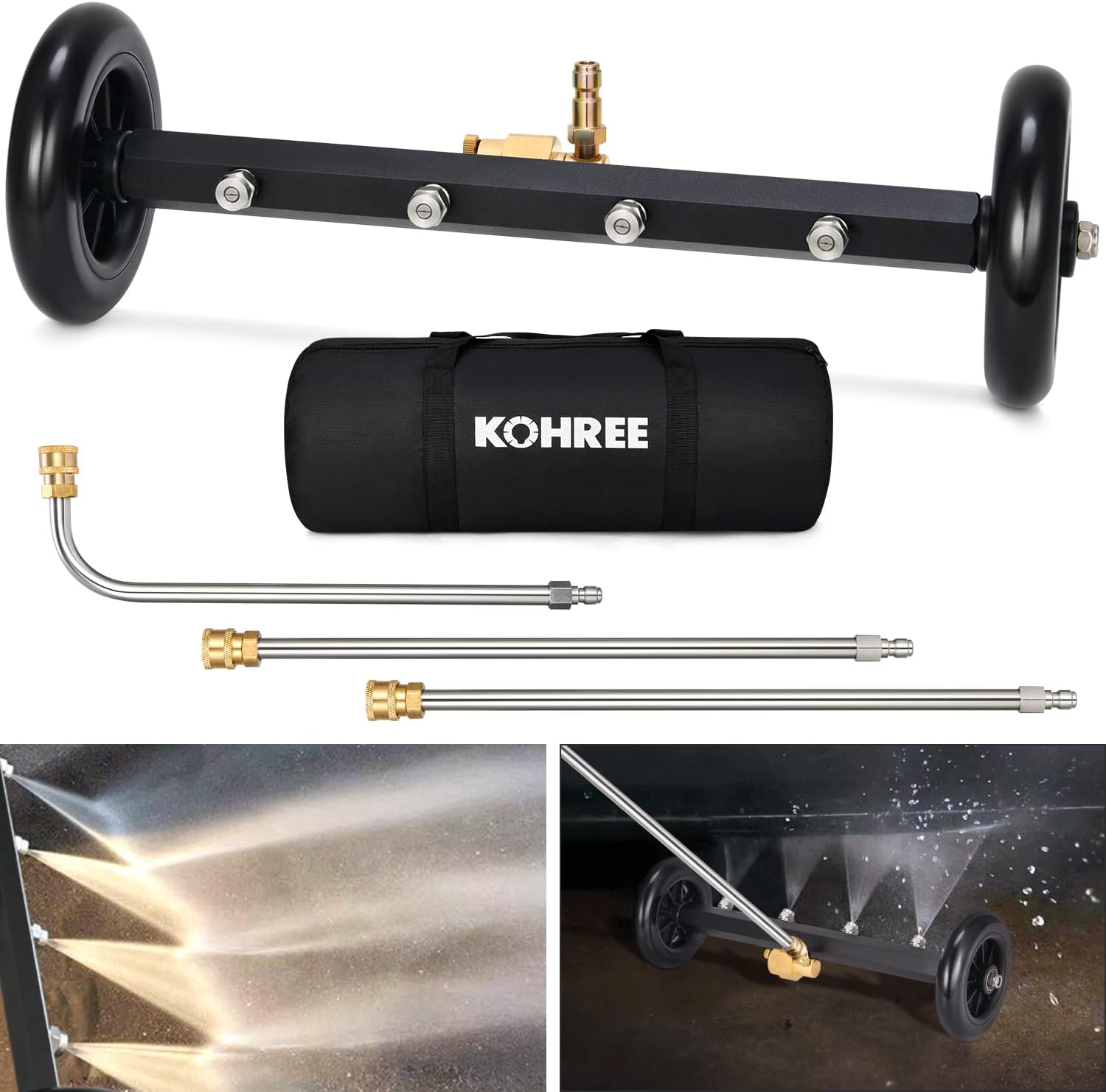 Kohree Undercarriage Pressure Washer Cleaner Attachment, 2 in 1 Underbody Car Washer Water Broom 16"