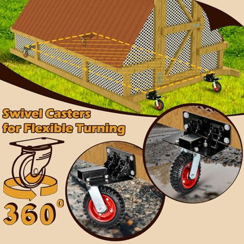 TOPOWN Chicken Tractor Mobility with Wheels Lift Kit Set of 4, Chicken Coop Wheel Kit Heavy Duty with Caster Wheels