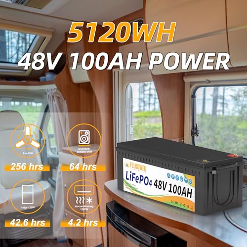 FLLYROWER 12V Lithium Battery 100AH With BMS and 16500 Deep Cycles 12V 100AH Lifepo4 Battery Grade A Cells for Marine Trolling Motor RV camping Solar