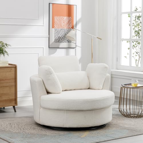 Chifee & Vingol 42.2" Oversized Swivel Accent Chair Round Barrel Chair,Chenille,Beige