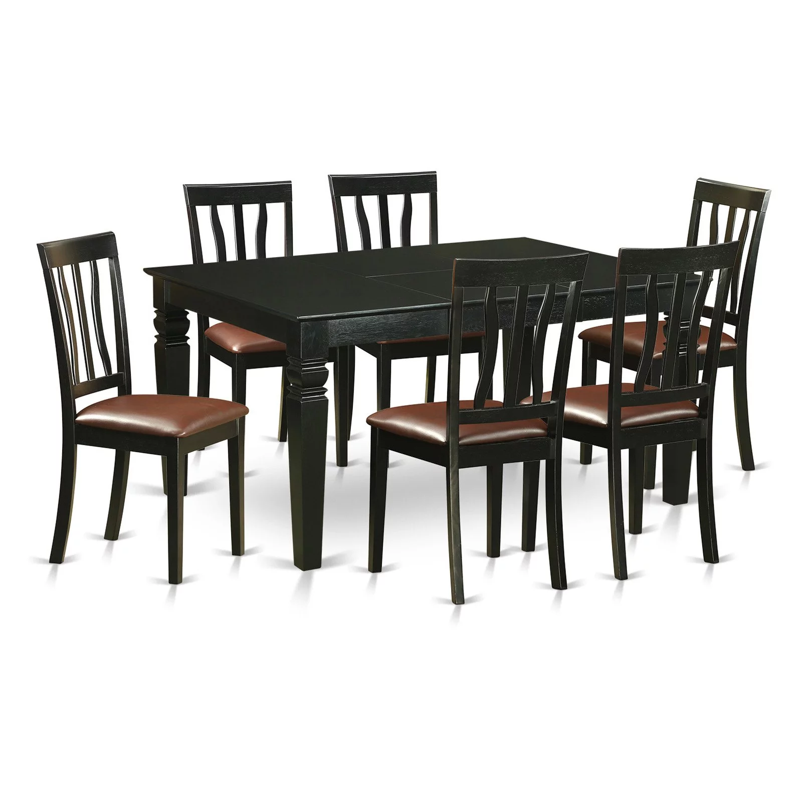East West Furniture Dinette Table Set - Kitchen Dinette Table And Chairs-Finish:Black,Number of Items:7,Shape:Rectangular,Style:Leather Seat