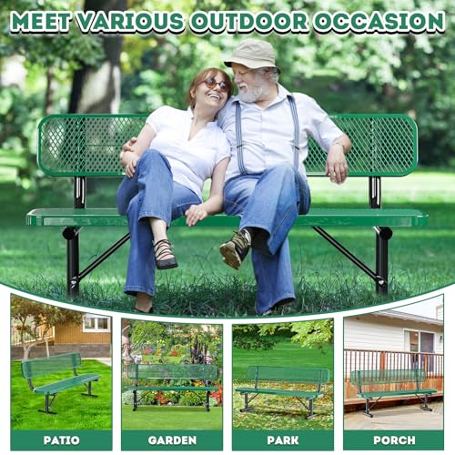 8FT Heavy Duty Park Bench with Back Portable Frame, Outdoor Metal Park Bench with Backrest, Steel Mesh Outdoor Bench for Garden, Lawn, Patio, Porch