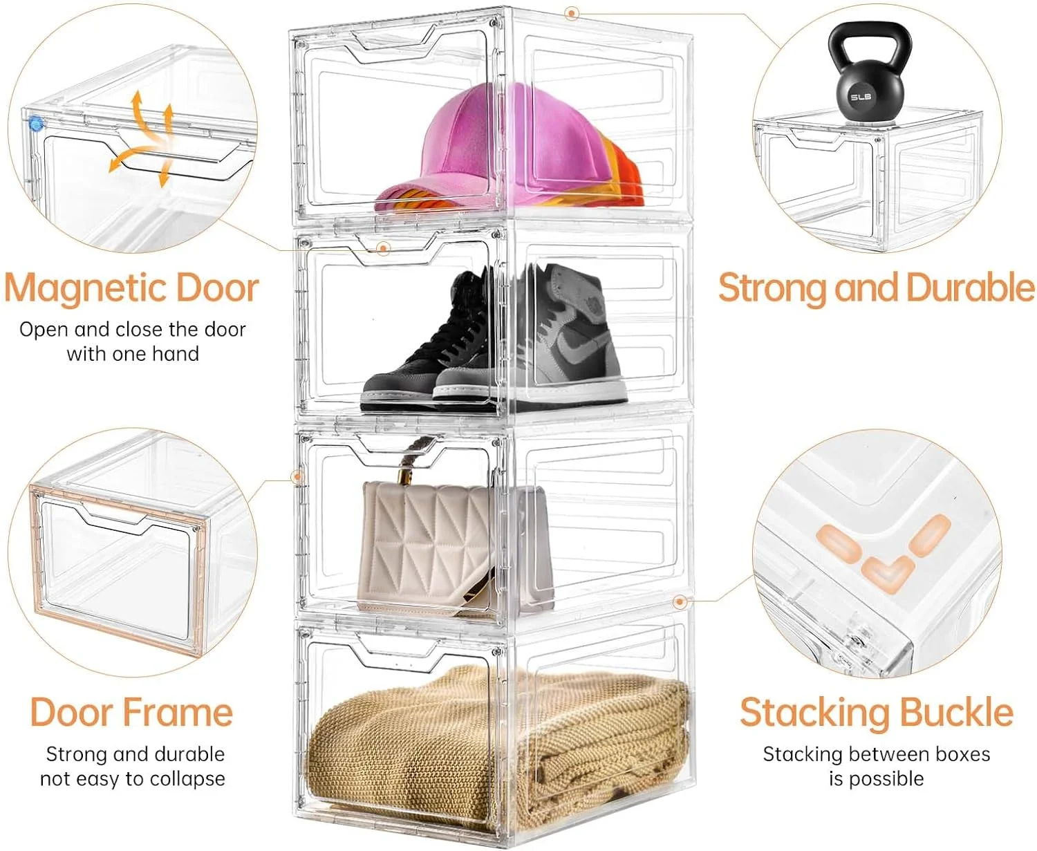 6 Pack Closet Organizers and Storage,Clear Stackable Plastic Storage Bins with Lids Magnetic Doors,Clothes Organizers and Storage